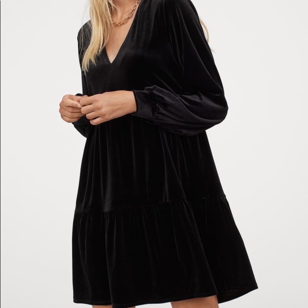 H&M Black Velvet Mini Dress